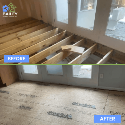 Before and after crawlspace foundation repair with floor joist replacement in Elizabethtown, NC by Bailey Sales & Service